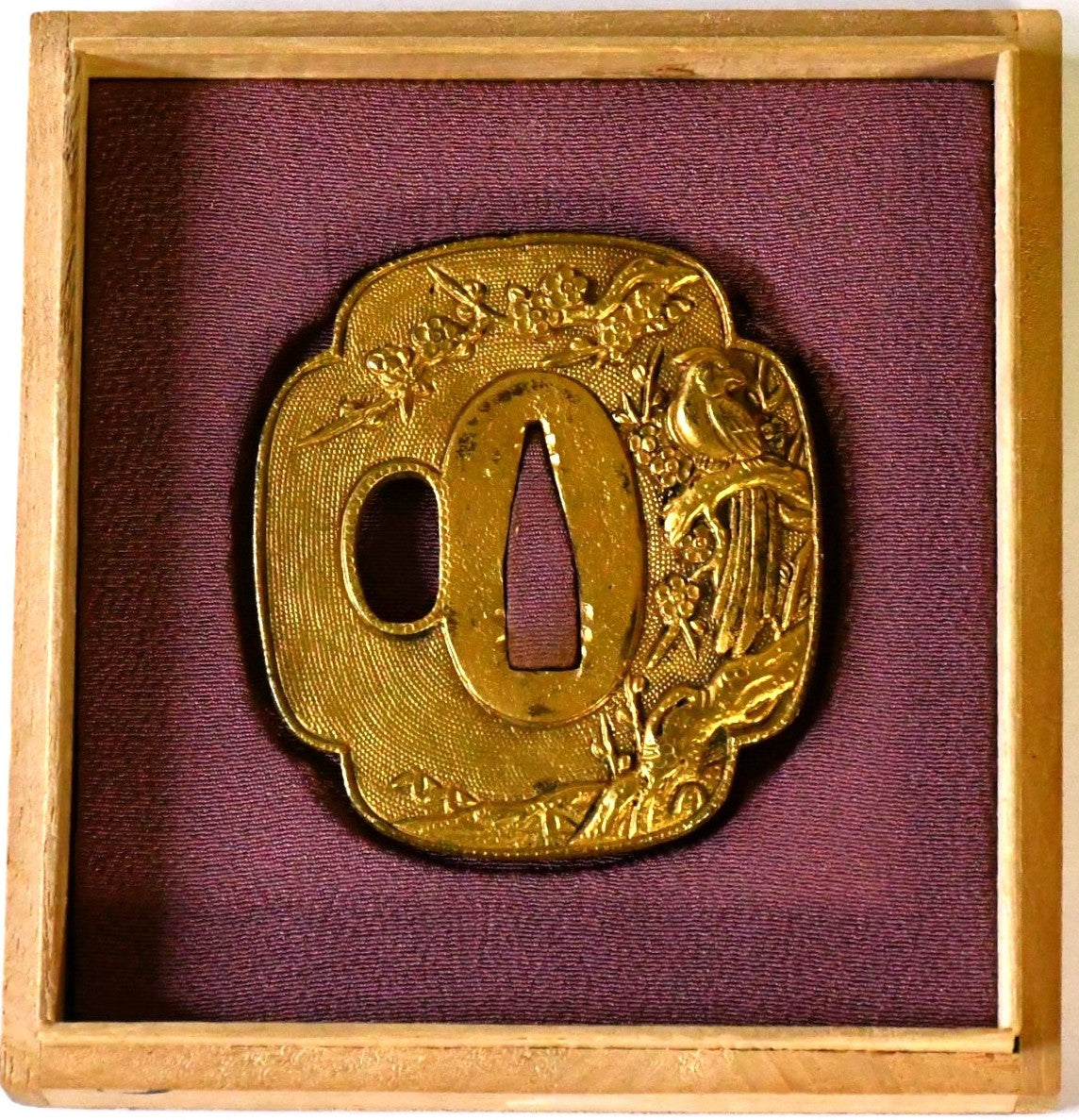 樹木に尾長鳥図鐔 無銘 Tsuba 品番:TSU059