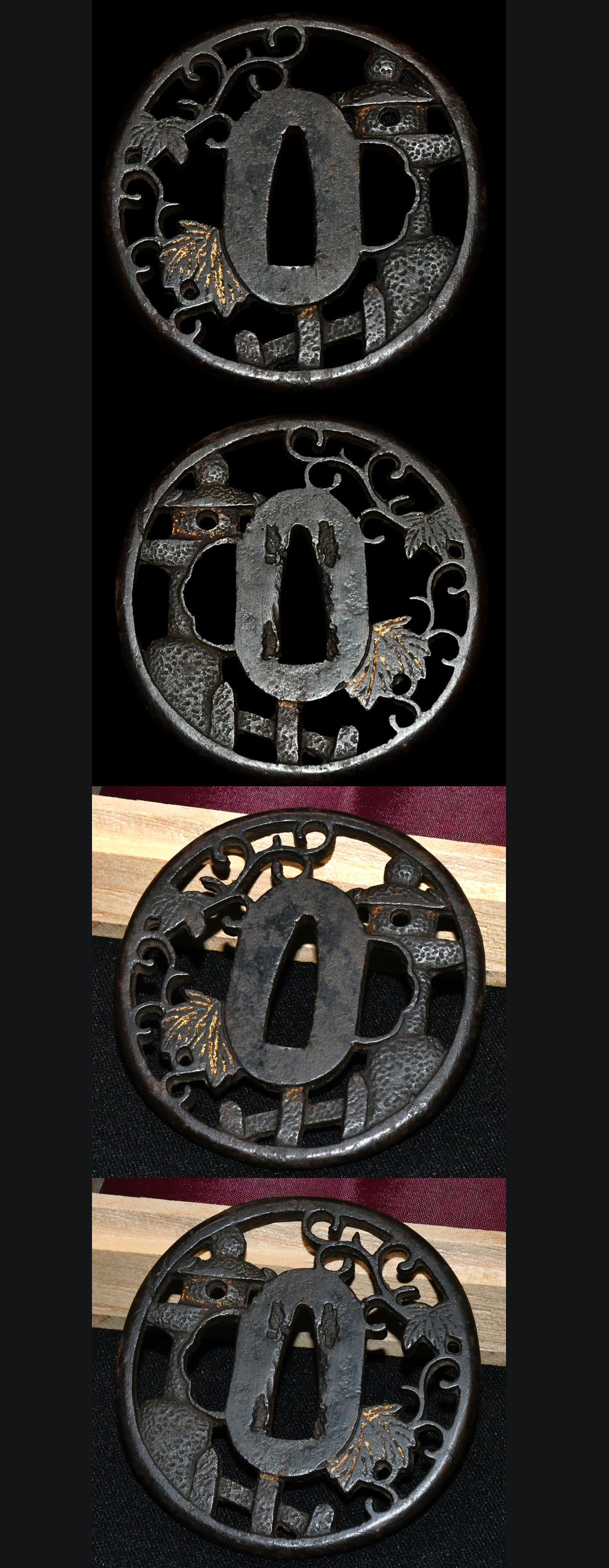 鉄地金象嵌 無銘 庭図鐔 品番:TSU040