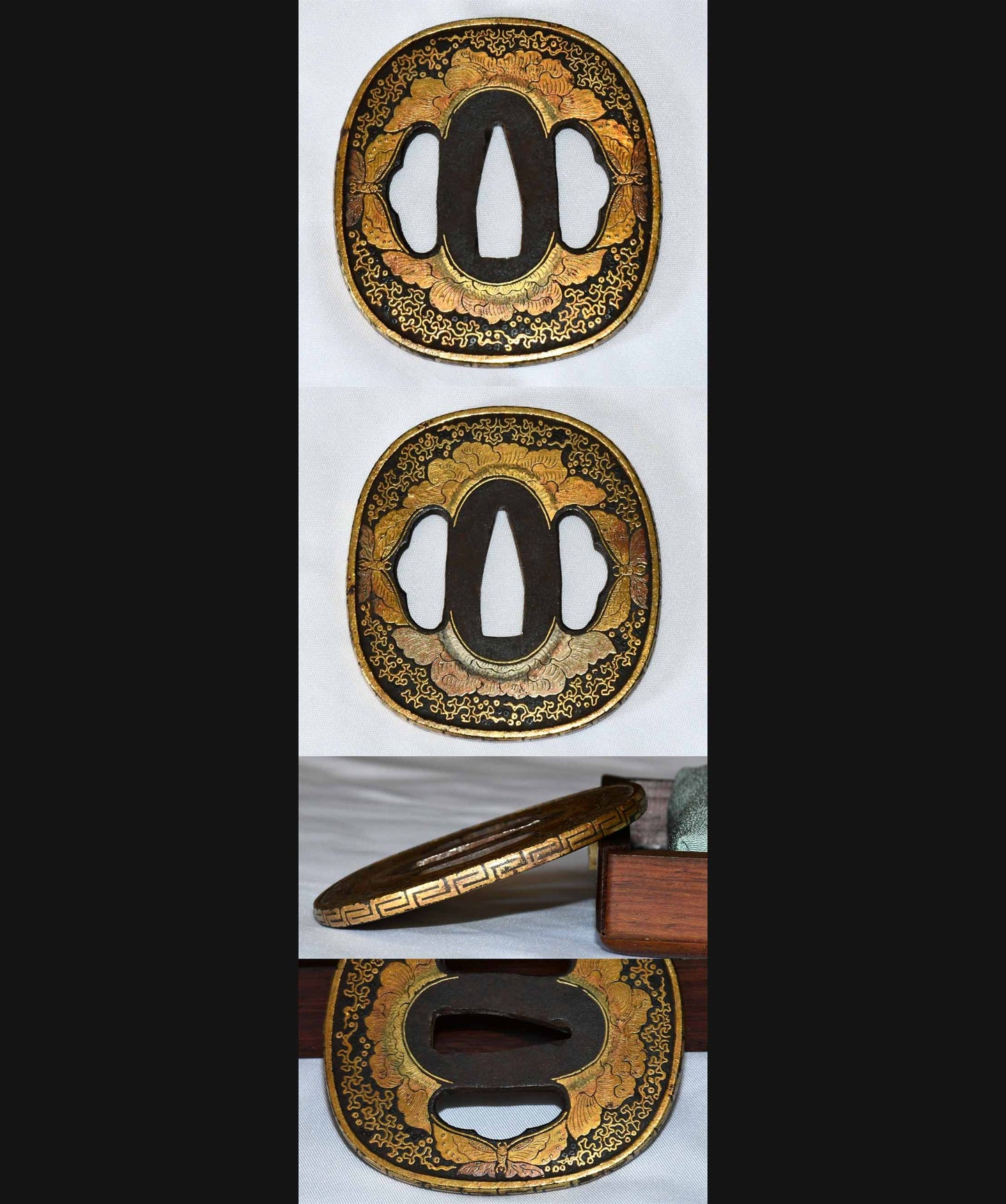 Edo Higo 鐔 Gold an Intile Big Dimple Special Save Sword Box Appraisal