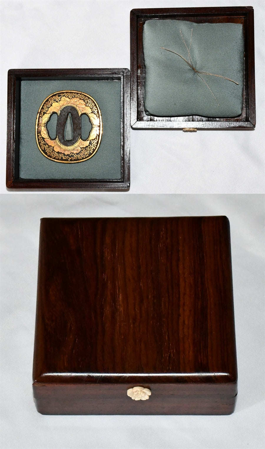 Edo Higo 鐔 Gold an Intile Big Dimple Special Save Sword Box Appraisal