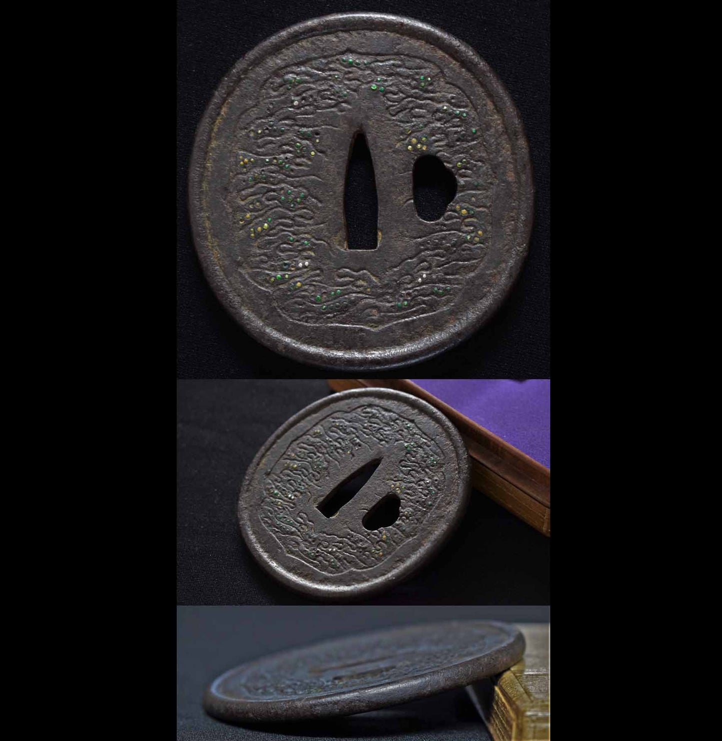 Shichigami Nami Figure 鐔 Uninforced Hizen Save Save Booler Appraisal TSUBA (CLOISONNE OCEAN WAVES) (NO SIGNATURE) (HIZEN)
