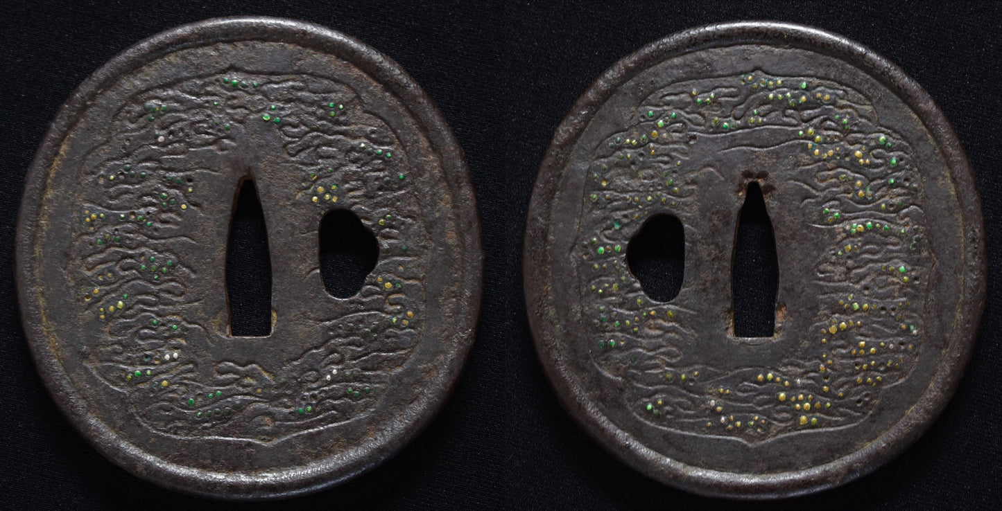 Shichigami Nami Figure 鐔 Uninforced Hizen Save Save Booler Appraisal TSUBA (CLOISONNE OCEAN WAVES) (NO SIGNATURE) (HIZEN)