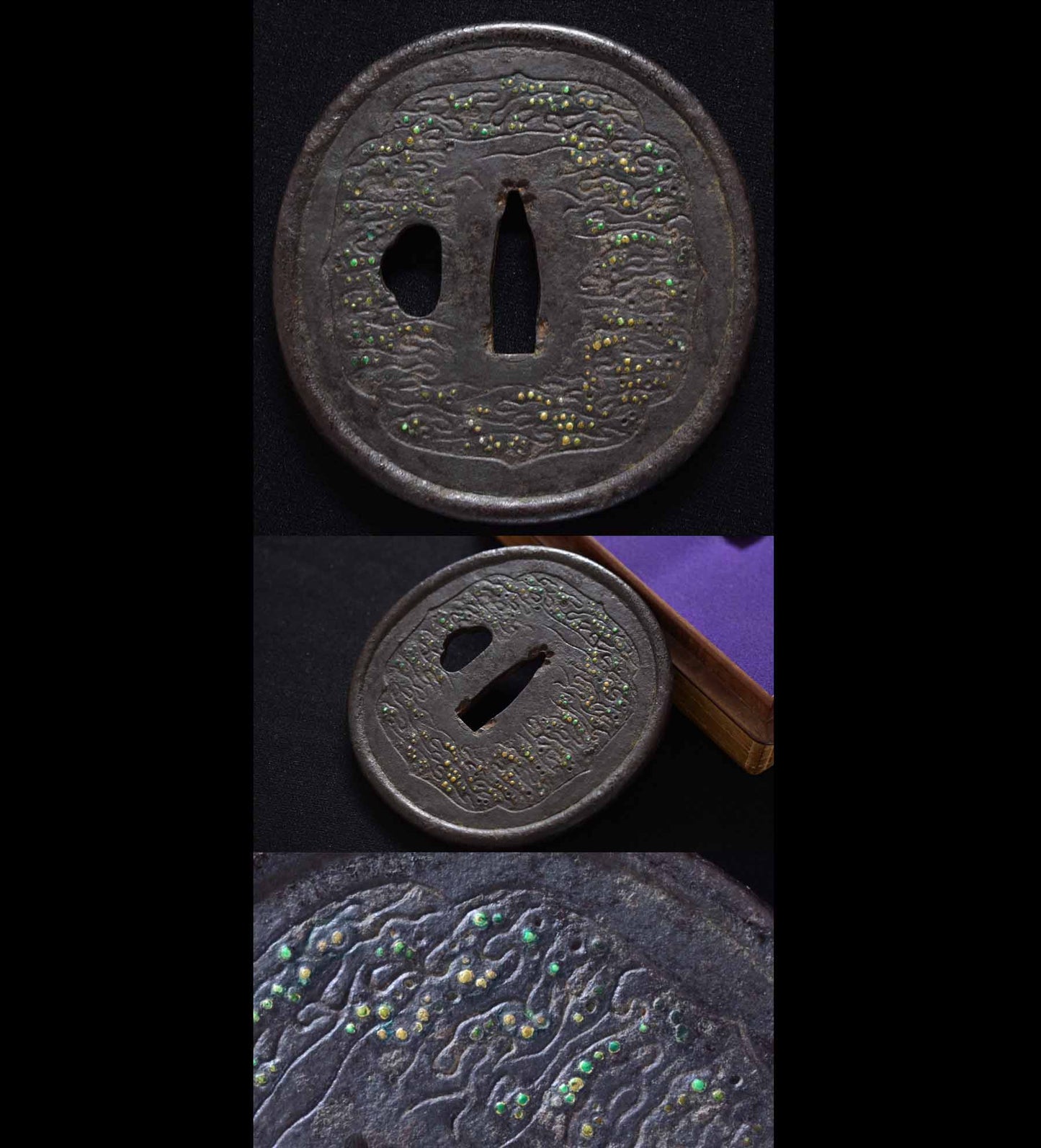 Shichigami Nami Figure 鐔 Uninforced Hizen Save Save Booler Appraisal TSUBA (CLOISONNE OCEAN WAVES) (NO SIGNATURE) (HIZEN)