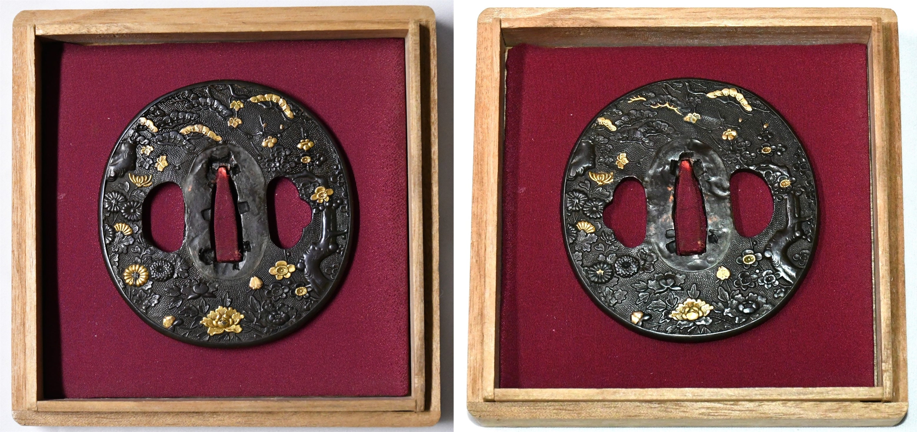 松梅樹花尽図鐔 無銘 京金具師 保存刀装具鑑定書 Tsuba Pine plum tree