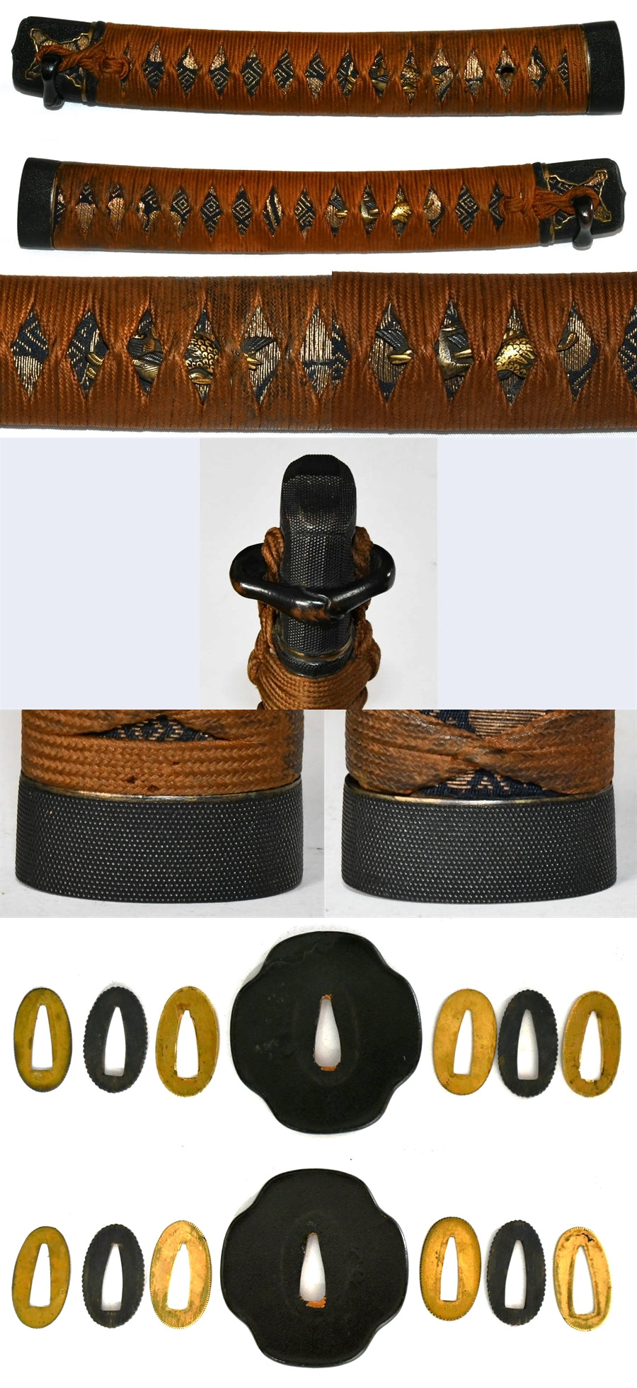 時代提げ物　武具　刀装具　古竹編細工　朱塗根来塗　薬入　火薬入　V　R5002 甲冑/鎧 鉄錆色漆塗鋲綴桶側五枚胴具足（BU-020125）｜刀・日本
